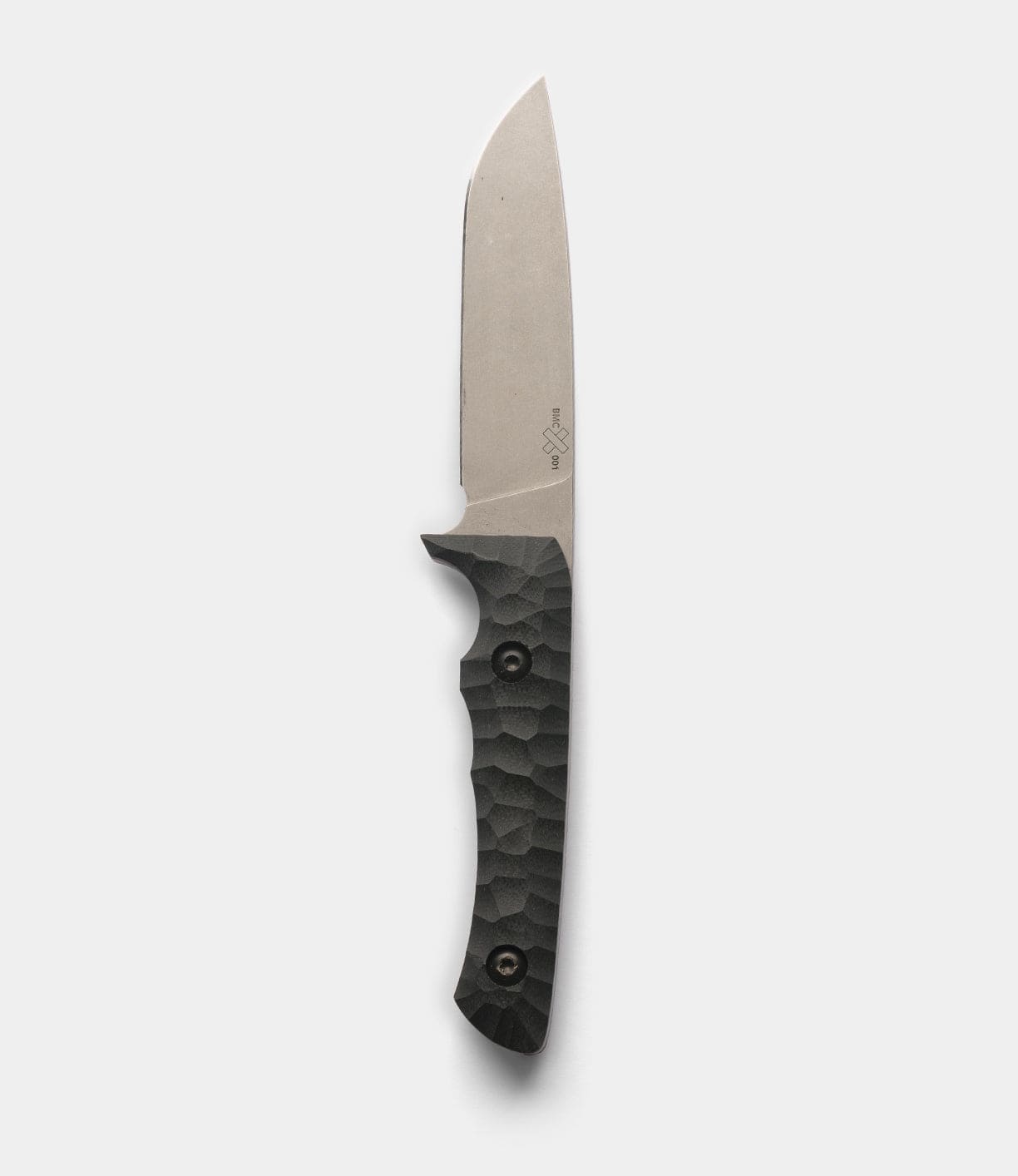 The Best Made Co NWBW Field Knife (BMC Edition), with a textured dark handle and straight American D2 tool steel blade, is shown vertically against a plain white background.