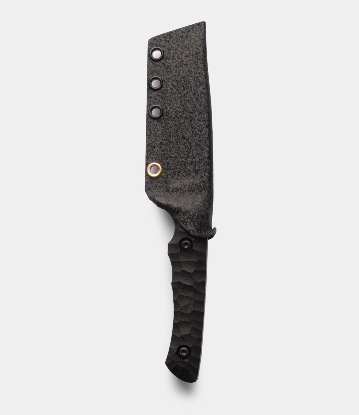 The Best Made Co NWBW Field Knife (BMC Edition) features a textured handle, black sheath with three rivets and lanyard hole, crafted from American D2 tool steel, and is shown against a plain white background.