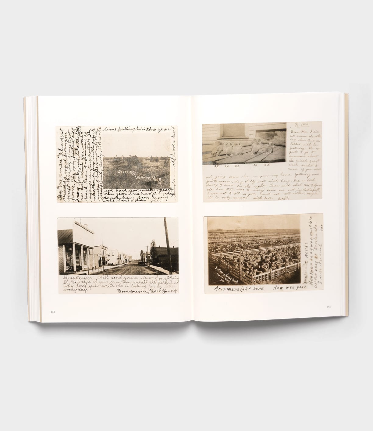 The Will Write Soon book by Best Made Co. features four sepia-toned photographic postcards and handwritten notes—historic views of rural America’s old buildings and streets—beautifully printed on cream-colored pages.