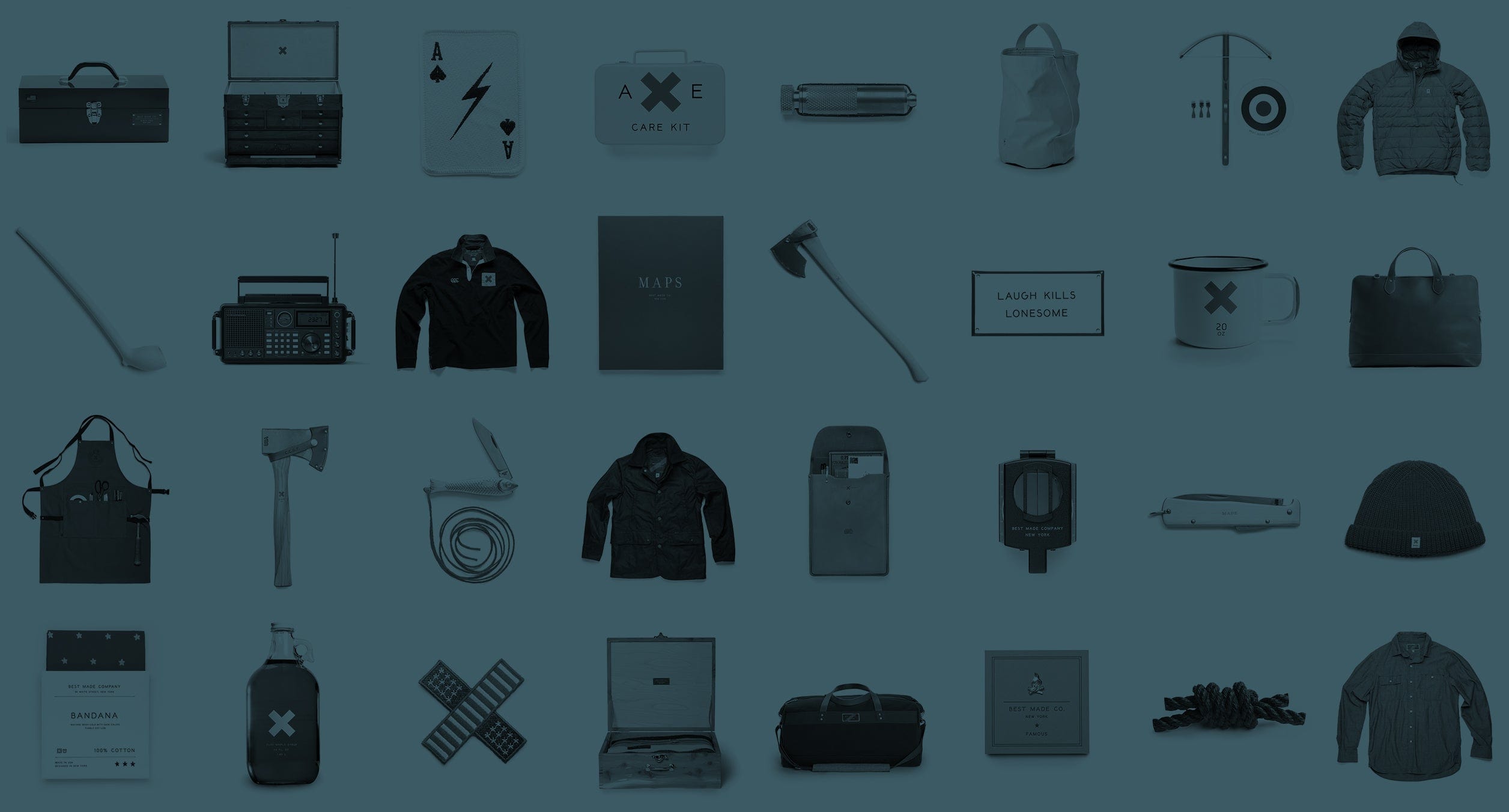 Collection of black and gray icons on a dark blue background