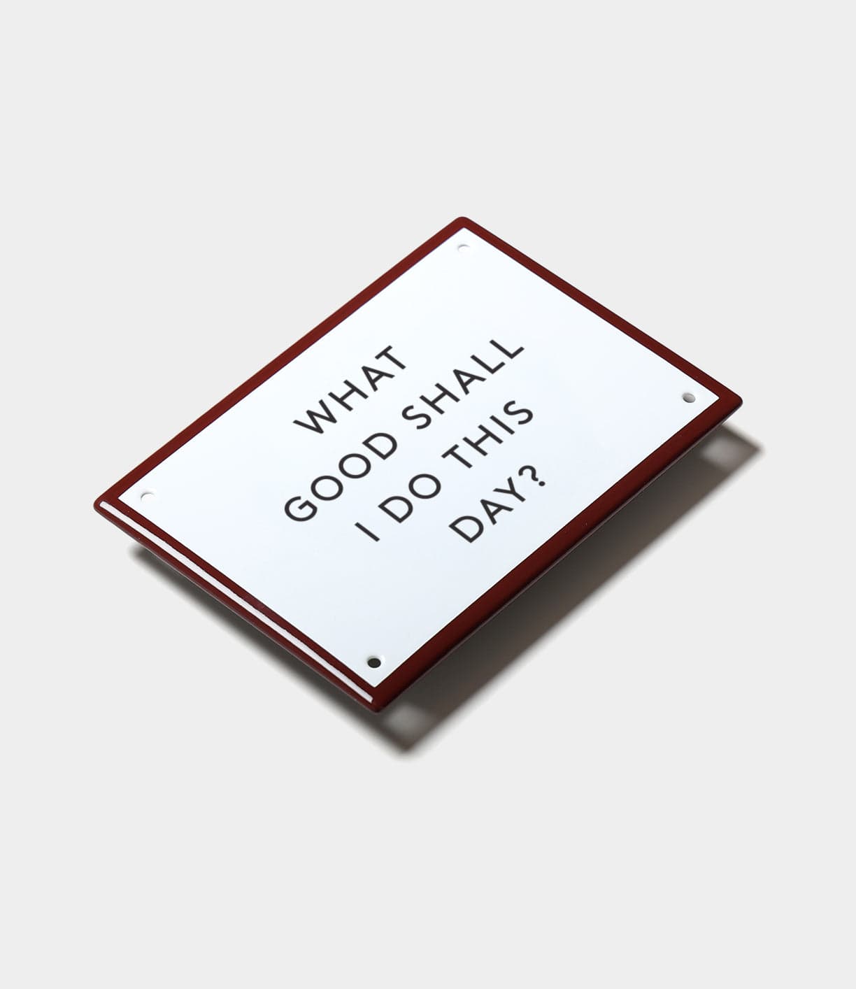 The Best Made Company Co. "Stay Sharp" Enamel Steel Sign (kanji edition) features a rectangular design with a red border and white background, displaying an inspiring message—an ideal gift for motivation.