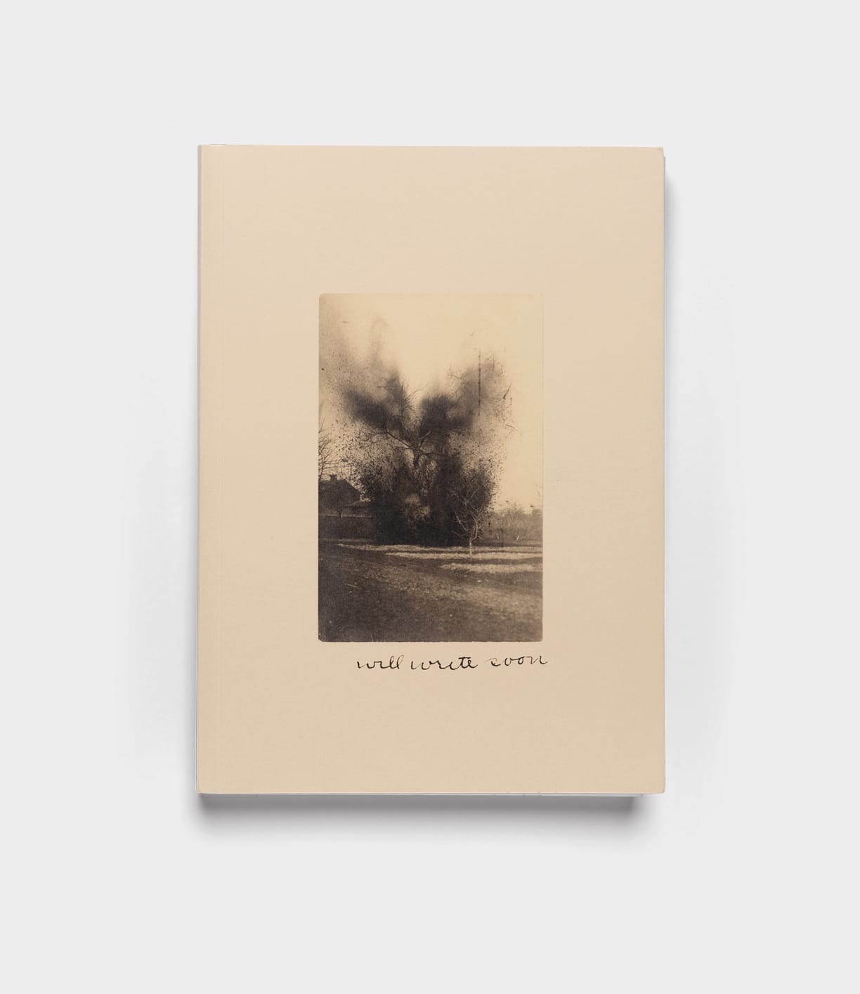 The beige cover of "Will Write Soon" by Best Made Co. features a sepia photo—evoking vintage postcards—of an abstract tree or burst at center with handwritten "nellerba cosí" below on a white background.