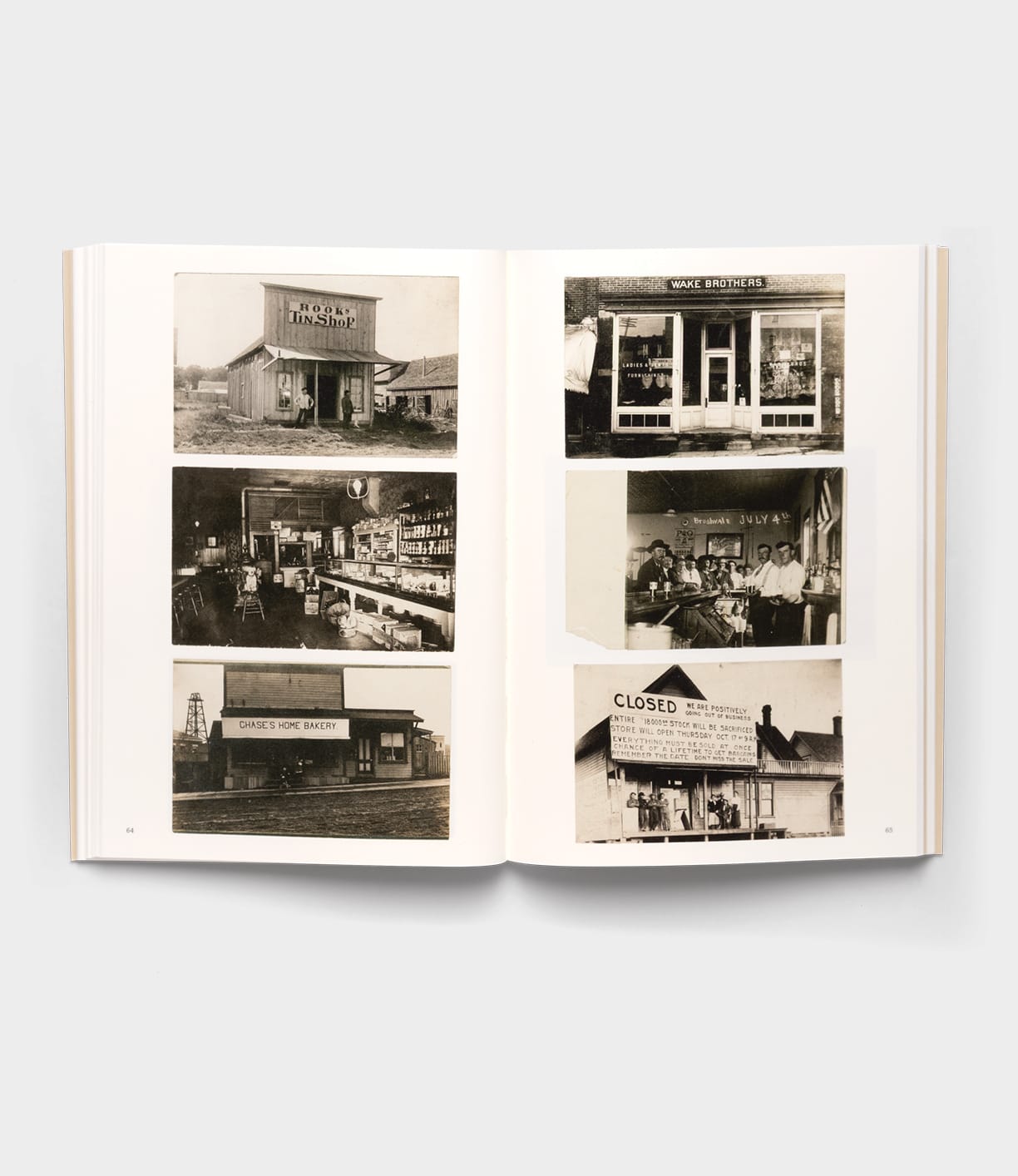 “Will Write Soon” by Best Made Co. is an open book displaying black-and-white photos of early twentieth-century rural America, featuring diners, shops, and people behind counters in a striking two-page collage of storefronts and interiors.