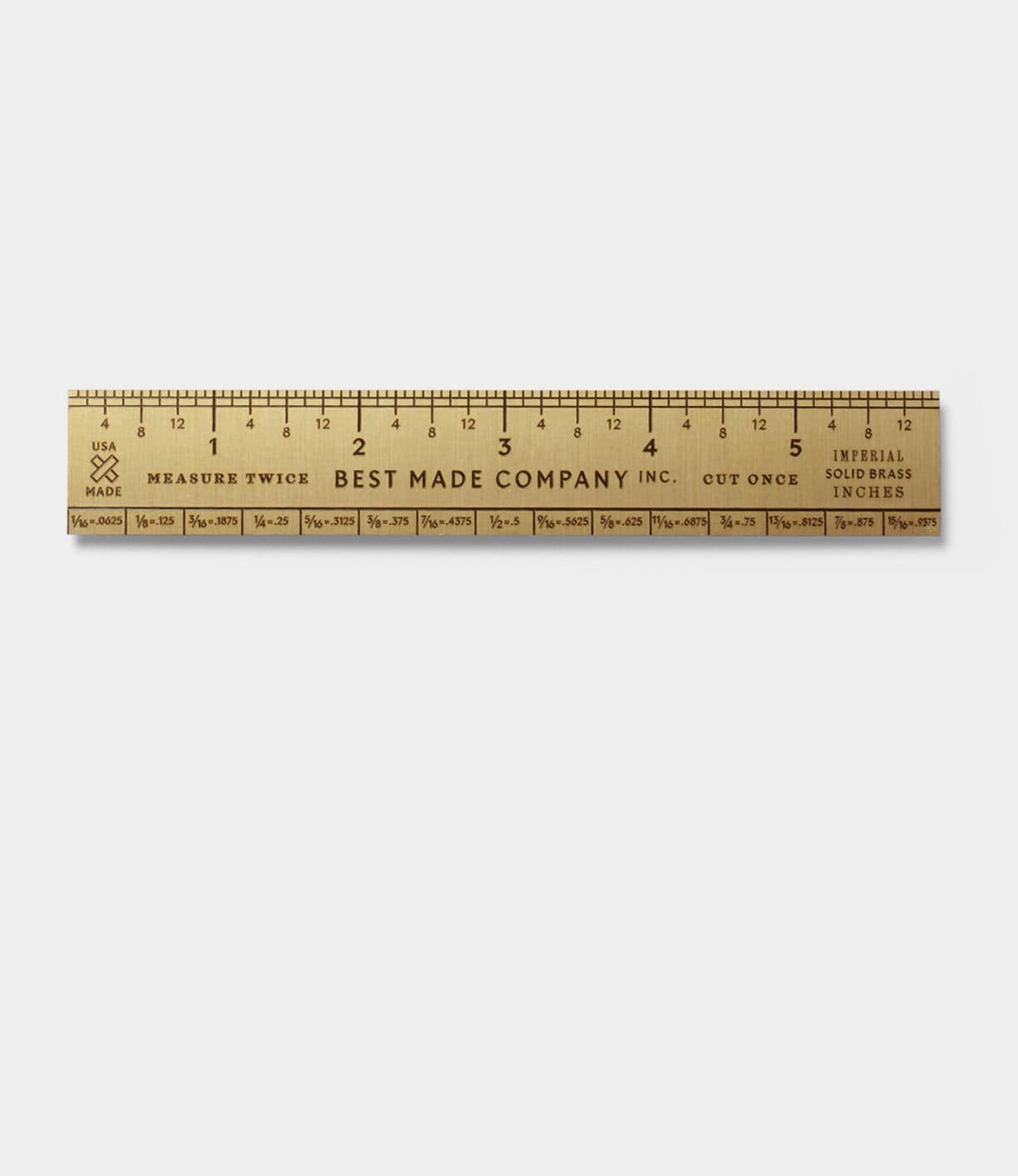 Measure Twice 6 inch Solid Brass Ruler Workshop Desk Best Made Co